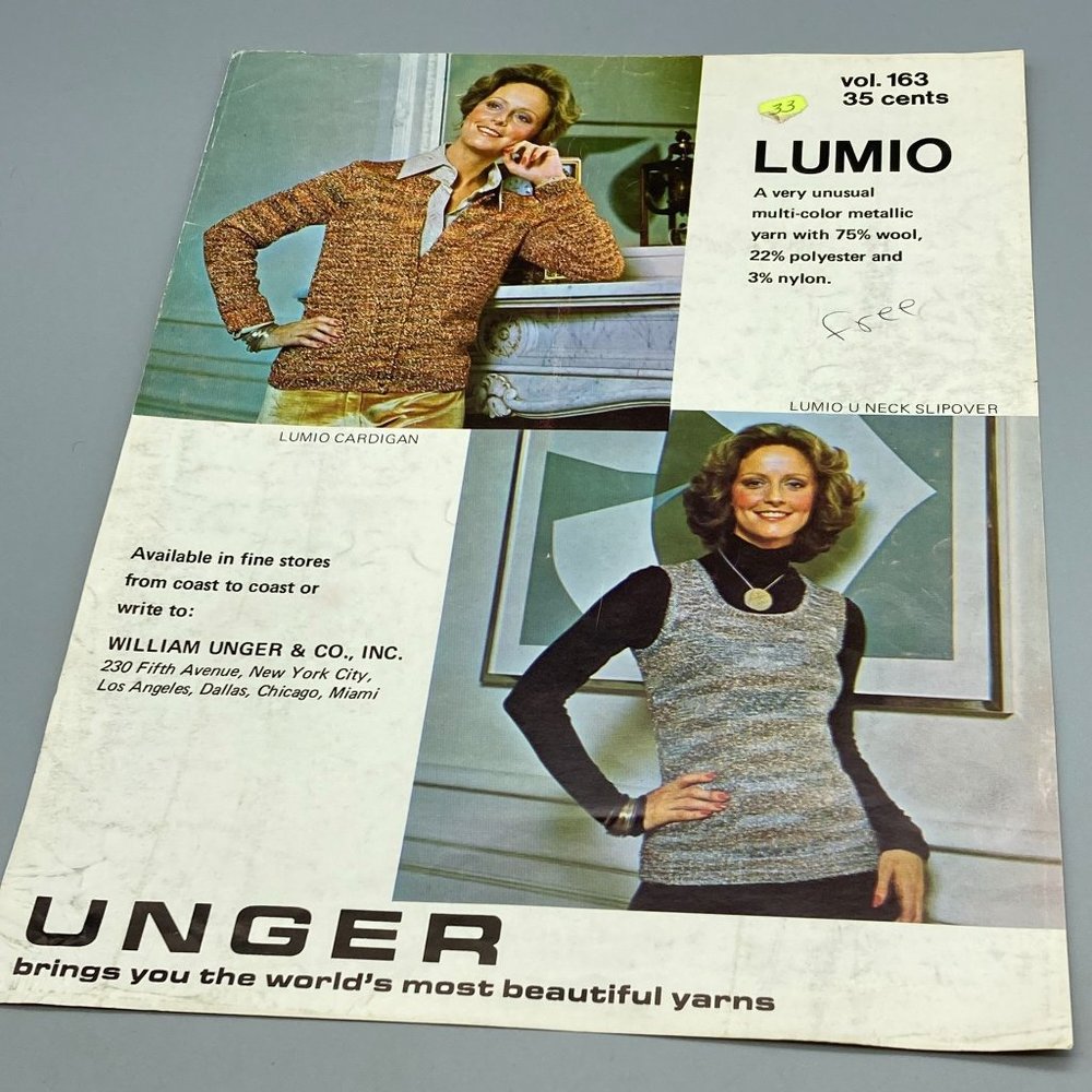 Vintage Lumio Cardigan Sweater Pattern for Hand Knit, Volume 163, Unger Yarns